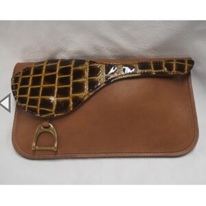 Brown Leather Clutch with Gold Accent